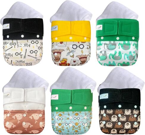 KaWaii Baby One Size HD3 Cloth Diapers, Reusable Adjustable Gender Neutral Easy Hook & Loop 8-36 lbs, Set of 6 Diapers with 6 Super Absorbent Stay-Dry Diaper Inserts in Saudi Arabia