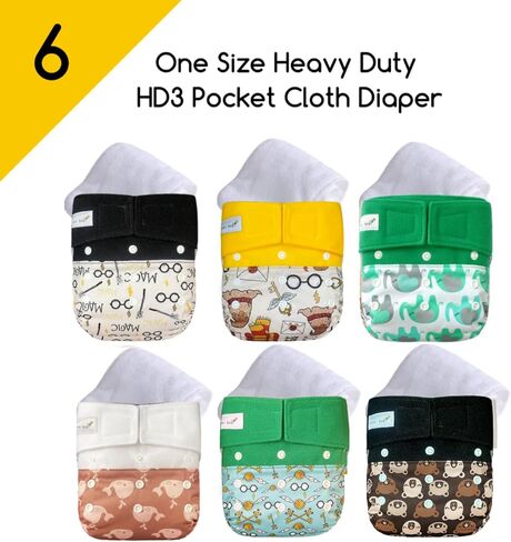 KaWaii Baby One Size HD3 Cloth Diapers, Reusable Adjustable Gender Neutral Easy Hook & Loop 8-36 lbs, Set of 6 Diapers with 6 Super Absorbent Stay-Dry Diaper Inserts in Saudi Arabia