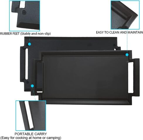 COVERCOOK Griddle Pan, Cast Iron Grill Hot Plate, Rectangular Grill, 2 handles with Flat and Ridged Surface for Induction Electric Cooktop，16.7 x 9.1inch in Saudi Arabia