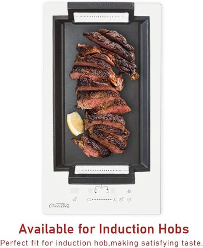 COVERCOOK Griddle Pan, Cast Iron Grill Hot Plate, Rectangular Grill, 2 handles with Flat and Ridged Surface for Induction Electric Cooktop，16.7 x 9.1inch in Saudi Arabia