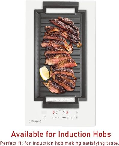 COVERCOOK Griddle Pan, Cast Iron Grill Hot Plate, Rectangular Grill, 2 handles with Flat and Ridged Surface for Induction Electric Cooktop，16.7 x 9.1inch in Saudi Arabia