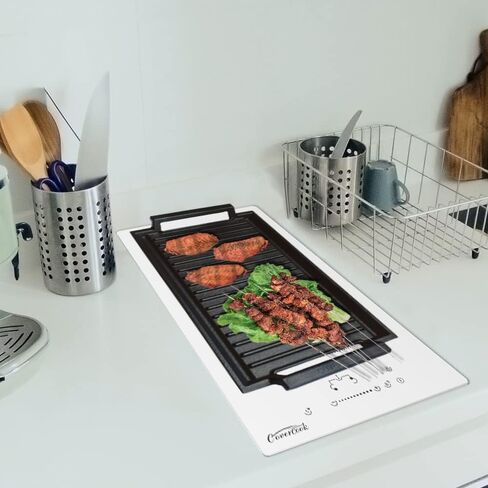 COVERCOOK Griddle Pan, Cast Iron Grill Hot Plate, Rectangular Grill, 2 handles with Flat and Ridged Surface for Induction Electric Cooktop，16.7 x 9.1inch in Saudi Arabia