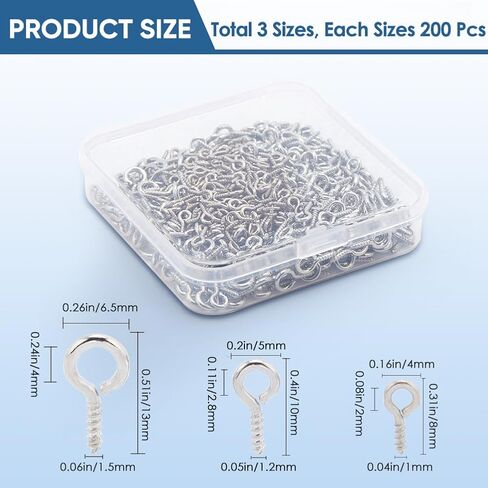 1 Box 600Pcs 6 Styles Small Eye Pins Screw Eye Hooks Bulk Iron Hypoallergenic Threaded Clasps Tiny Mini Peg Bails Silver Eyelet Hooks for Jewelry Making Supplies Half Drilled Beads DIY Craft in Kuwait