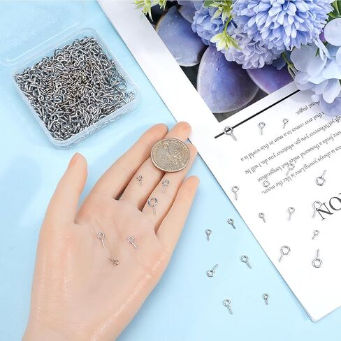 1 Box 600Pcs 6 Styles Small Eye Pins Screw Eye Hooks Bulk Iron Hypoallergenic Threaded Clasps Tiny Mini Peg Bails Silver Eyelet Hooks for Jewelry Making Supplies Half Drilled Beads DIY Craft in Kuwait
