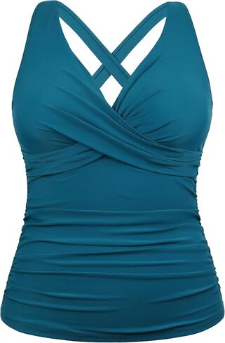 Hilor Women's Underwire Tankini Top Plus Size Swimsuits Tummy Control Bathing Suit Tops Crossover V Neck Swim Top in Kuwait