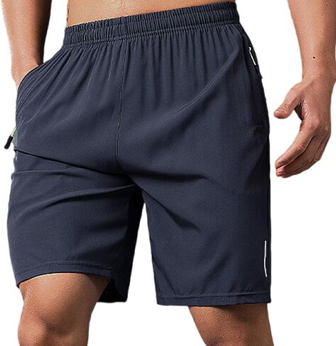 Men's Ice Silk Elastic Shorts,Men's Quick Drying Shorts,Zipper Pocket Workout Running Shorts,Summer Loose Casual Shorts in Saudi Arabia