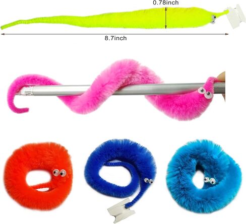 SHENGSEN 240 Pack Fuzzy Worm Toys with Big and Small Sizes Mixed Fuzzy Worms on Strings Trick Toys Carnival Party Favors for Kid Cat (12 Colors) in Kuwait