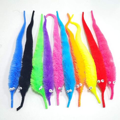 SHENGSEN 240 Pack Fuzzy Worm Toys with Big and Small Sizes Mixed Fuzzy Worms on Strings Trick Toys Carnival Party Favors for Kid Cat (12 Colors) in Kuwait
