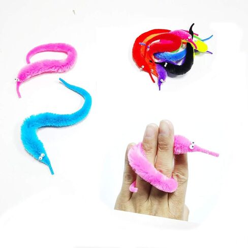 SHENGSEN 240 Pack Fuzzy Worm Toys with Big and Small Sizes Mixed Fuzzy Worms on Strings Trick Toys Carnival Party Favors for Kid Cat (12 Colors) in Kuwait