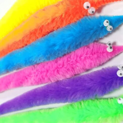 SHENGSEN 240 Pack Fuzzy Worm Toys with Big and Small Sizes Mixed Fuzzy Worms on Strings Trick Toys Carnival Party Favors for Kid Cat (12 Colors) in Kuwait