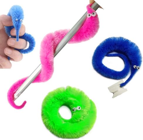 SHENGSEN 240 Pack Fuzzy Worm Toys with Big and Small Sizes Mixed Fuzzy Worms on Strings Trick Toys Carnival Party Favors for Kid Cat (12 Colors) in Kuwait
