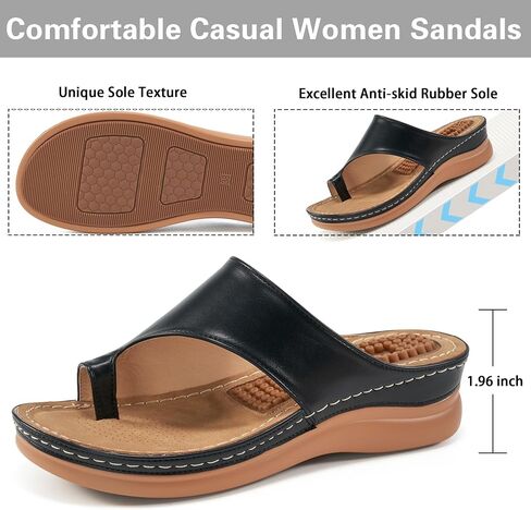 Aomigoct Womens Comfort Wedge Sandals: Soft Cushion & Orthopedic for All-Day Walking - Non-Slip 1.96" Heel for Stability - for Comfort Seekers in Saudi Arabia
