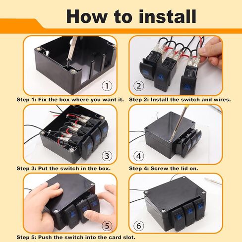 Weideer 12V 3 Gang Rocker Switch Box ON/Off Blue LED Rear Lights Rock Lights LED Light Bar تبديل صندوق لوحة التبديل مع مسامير مسبقة السلكية لقارب السيارة RV K-043-HZ-M077-3 in Kuwait