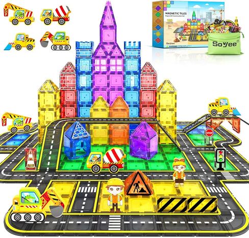 Magnetic Tiles Road Cars Toys Magnetic Building Blocks Boys Toys Ages 3 4 5 6 7 8 STEM Educational Preschool Constructions Toddler Toys & Gifts for 3+ Year Old Boys Girls in Saudi Arabia