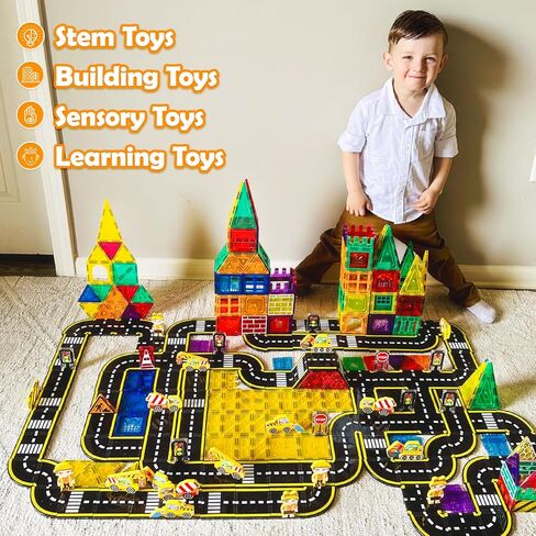 Magnetic Tiles Road Cars Toys Magnetic Building Blocks Boys Toys Ages 3 4 5 6 7 8 STEM Educational Preschool Constructions Toddler Toys & Gifts for 3+ Year Old Boys Girls in Saudi Arabia