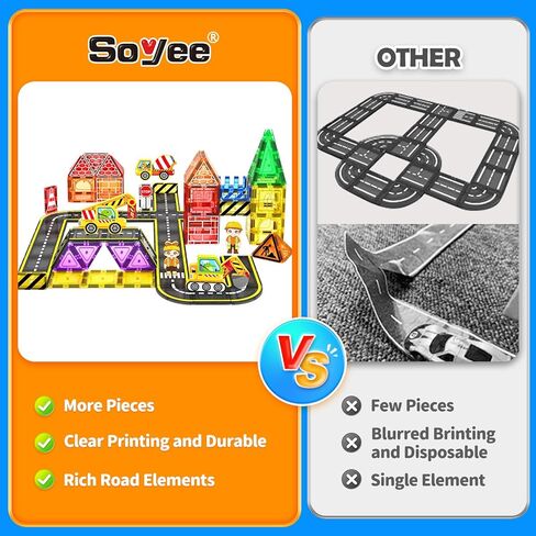 Magnetic Tiles Road Cars Toys Magnetic Building Blocks Boys Toys Ages 3 4 5 6 7 8 STEM Educational Preschool Constructions Toddler Toys & Gifts for 3+ Year Old Boys Girls in Saudi Arabia
