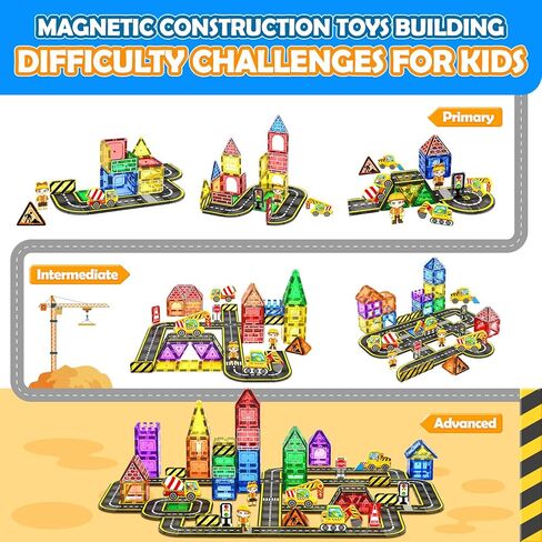 Magnetic Tiles Road Cars Toys Magnetic Building Blocks Boys Toys Ages 3 4 5 6 7 8 STEM Educational Preschool Constructions Toddler Toys & Gifts for 3+ Year Old Boys Girls in Saudi Arabia