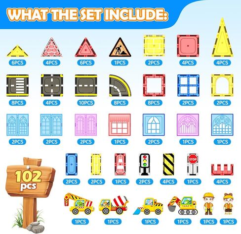 Magnetic Tiles Road Cars Toys Magnetic Building Blocks Boys Toys Ages 3 4 5 6 7 8 STEM Educational Preschool Constructions Toddler Toys & Gifts for 3+ Year Old Boys Girls in Saudi Arabia
