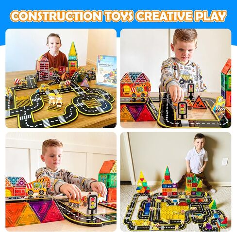 Magnetic Tiles Road Cars Toys Magnetic Building Blocks Boys Toys Ages 3 4 5 6 7 8 STEM Educational Preschool Constructions Toddler Toys & Gifts for 3+ Year Old Boys Girls in Saudi Arabia