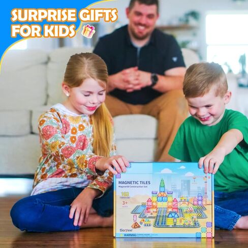 Magnetic Tiles Road Cars Toys Magnetic Building Blocks Boys Toys Ages 3 4 5 6 7 8 STEM Educational Preschool Constructions Toddler Toys & Gifts for 3+ Year Old Boys Girls in Saudi Arabia