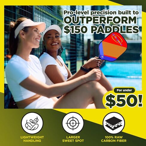 Pickleball Paddles by Pickle Genius - USAPA Approved 100% Raw Carbon Fiber Pickleball Paddle - Built-in State of The Art Technology for a Smart Combination of Power and Control - for All Levels in Saudi Arabia