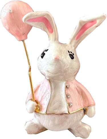 Metal Rabbit with Balloon Hinged Trinket Box Rabbit Animal Figurines Trinket Jewelry Box Wedding Ring Holder Earring Necklace Storage Case (blue) in Saudi Arabia