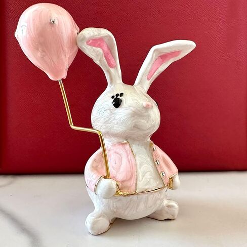 Metal Rabbit with Balloon Hinged Trinket Box Rabbit Animal Figurines Trinket Jewelry Box Wedding Ring Holder Earring Necklace Storage Case (blue) in Saudi Arabia