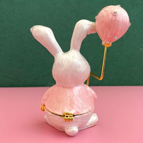 Metal Rabbit with Balloon Hinged Trinket Box Rabbit Animal Figurines Trinket Jewelry Box Wedding Ring Holder Earring Necklace Storage Case (blue) in Saudi Arabia