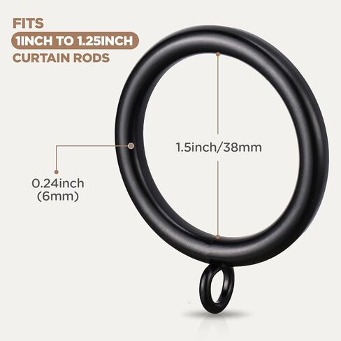40 PCS Curtain Rings, 1.5 Inch Thickened Curtain Rings Metal Drapery Ring for Curtain Rods Black in Kuwait