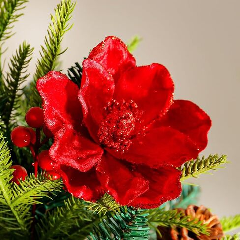 vctops 10 PCS Glitter Artificial Flower Christmas Tree Wreath DIY Ornaments 6.3 Inch Faux Flower for Xmas New Year Wedding Party Holiday Decoration,White A in Kuwait