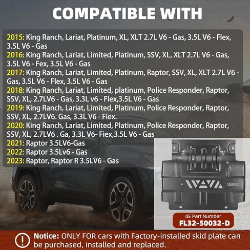 2024 Upgrade FL3Z-5D032-D Engine Splash Guard Shield Compatible with 2015-2022 Ford F-150 2.7L 3.3L 3.5L 5.0L, Lower Front Splash Shield Replacement # FL3Z-5D032-E, FL3Z-5D032-A in Kuwait