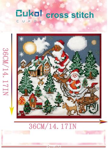 51buyoutgo Christmas 11ct Cross Stitch Kits, 11 CT Funny Pre Printed Counted Stamped Cross Stitch Embroidery Needlepoint Needlework Patterns Kits for Beginners Adults Crossstitch Wall Decor 40x40cm in Saudi Arabia