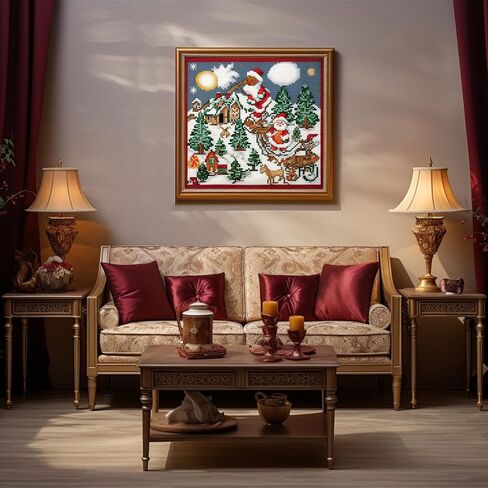 51buyoutgo Christmas 11ct Cross Stitch Kits, 11 CT Funny Pre Printed Counted Stamped Cross Stitch Embroidery Needlepoint Needlework Patterns Kits for Beginners Adults Crossstitch Wall Decor 40x40cm in Saudi Arabia
