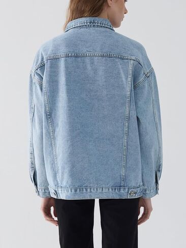LifeShe Oversized Denim Jacket Women Boyfriend Long Jean Jacket Fall Loose Shacket Trucker Coats in Saudi Arabia
