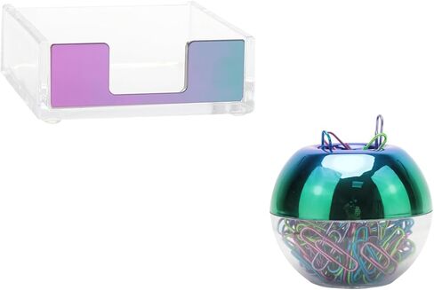 Rose Gold Magnetic Paper Clip Holder 3x3 Sticky Note Holder Set, Clear Acrylic Post a Note Dispenser and Paperclip Holder include 100 paper clips for Desktop Accessories Organizers (Rose Gold) in Kuwait