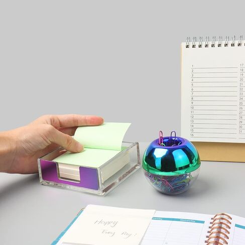 Rose Gold Magnetic Paper Clip Holder 3x3 Sticky Note Holder Set, Clear Acrylic Post a Note Dispenser and Paperclip Holder include 100 paper clips for Desktop Accessories Organizers (Rose Gold) in Kuwait