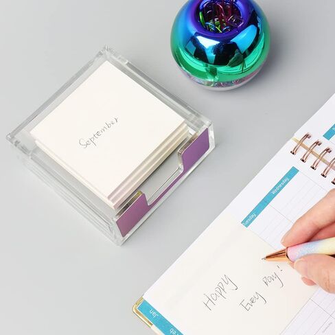 Rose Gold Magnetic Paper Clip Holder 3x3 Sticky Note Holder Set, Clear Acrylic Post a Note Dispenser and Paperclip Holder include 100 paper clips for Desktop Accessories Organizers (Rose Gold) in Kuwait