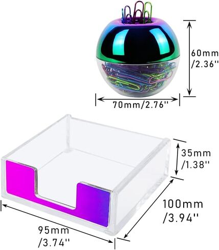 Rose Gold Magnetic Paper Clip Holder 3x3 Sticky Note Holder Set, Clear Acrylic Post a Note Dispenser and Paperclip Holder include 100 paper clips for Desktop Accessories Organizers (Rose Gold) in Kuwait