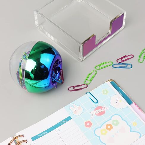 Rose Gold Magnetic Paper Clip Holder 3x3 Sticky Note Holder Set, Clear Acrylic Post a Note Dispenser and Paperclip Holder include 100 paper clips for Desktop Accessories Organizers (Rose Gold) in Kuwait