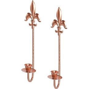 Candle Sconces Wall Decor Set of 2, Fleur De Lis Wrought Iron Candle Holder Wall Decor, Rustic Wall Mounted Candle Holders Hanging for Living Room Farmhouse Fireplace Wedding （Antique Copper） in Kuwait