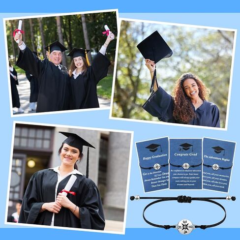 Ferreve 75 Pcs Graduation Bracelet Set 2024 Adjustable Compass Bracelets Graduation Cards Senior College High School Class Cheer Gifts for Classmates School Grad Gifts in Saudi Arabia