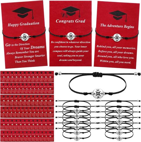 Ferreve 75 Pcs Graduation Bracelet Set 2024 Adjustable Compass Bracelets Graduation Cards Senior College High School Class Cheer Gifts for Classmates School Grad Gifts in Saudi Arabia