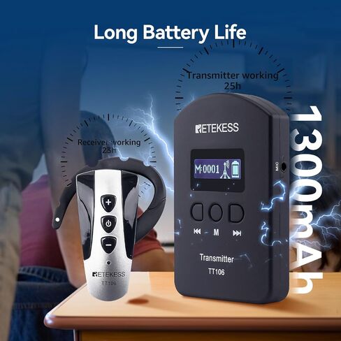 Retekess TT106 Church Translation System, Portable Wireless Tour Guide System, Easy to Clean, Clear Sound Quality, Interpretation System for Churches,Factory (Case of 1 Transmitter and 15 Receivers) in Saudi Arabia