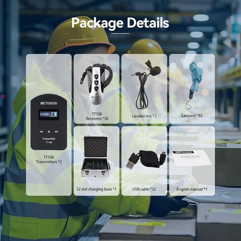 Retekess TT106 Church Translation System, Portable Wireless Tour Guide System, Easy to Clean, Clear Sound Quality, Interpretation System for Churches,Factory (Case of 1 Transmitter and 15 Receivers) in Saudi Arabia