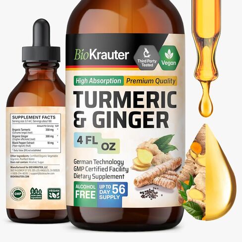 Turmeric and Ginger Supplement Tincture - Turmeric Curcumin Immune Support Drops - Organic Turmeric Supplement with Black Pepper - High Potency Vegan Formula - 4 Fl.Oz. in Saudi Arabia