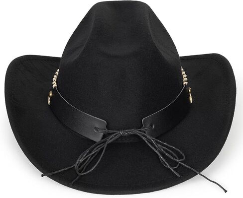 Vintage Western Cowboy Hat for Men Women - Wide Brim Cowgirl Fedora Hats with Braided Rope Band M in Kuwait
