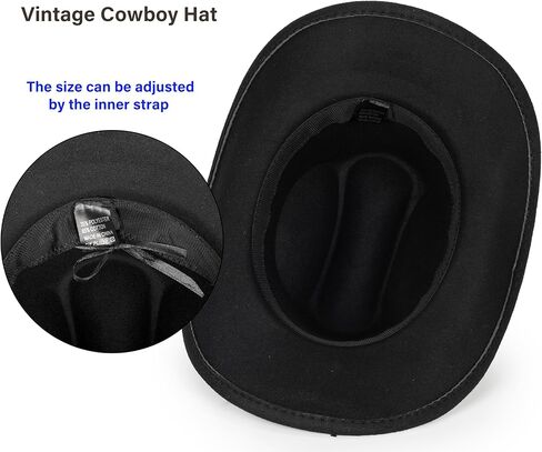 Vintage Western Cowboy Hat for Men Women - Wide Brim Cowgirl Fedora Hats with Braided Rope Band M in Kuwait