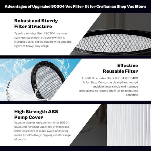 فلتر خرطوشة بديل 90350 لمتجر Vac 90304، 90585، متوافق مع مكنسة كهربائية رطبة/جافة Shop Vac Filters 5 جالون وما فوق، عبوتان in Kuwait