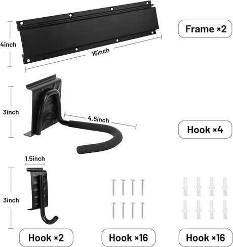 HIGHRAZON Bike Wall Mount, Pedal Mount Bike Rack for Garage, Bike Storage Hanger Bicycle, Heavy Duty Bike Hooks with Rubber Pad for Wall, Max 150LB, 3 Set in Kuwait