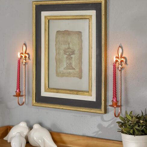 Candle Sconces Wall Decor Set of 2, Fleur De Lis Wrought Iron Candle Holder Wall Decor, Rustic Wall Mounted Candle Holders Hanging for Living Room Farmhouse Fireplace Wedding （Antique Copper） in Kuwait